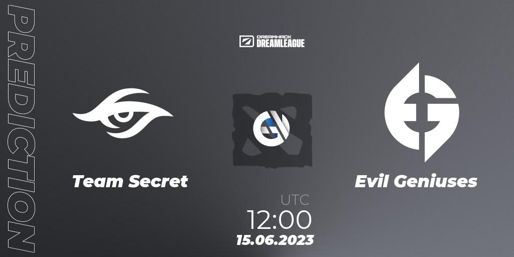 Pronósticos Team Secret - Evil Geniuses. 15.06.23. DreamLeague Season 20 - Group Stage 1 - Dota 2