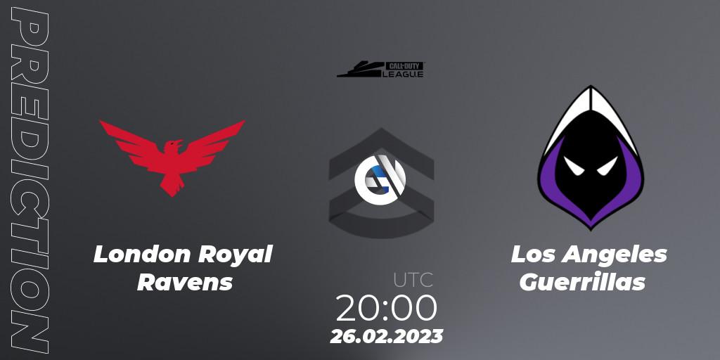 Pronósticos London Royal Ravens - Los Angeles Guerrillas. 27.02.2023 at 00:00. Call of Duty League 2023: Stage 3 Major Qualifiers - Call of Duty