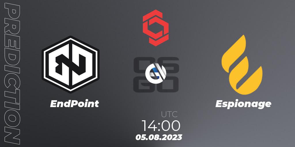 Pronósticos EndPoint - Espionage. 05.08.2023 at 14:00. CCT Central Europe Series #7 - Counter-Strike (CS2)
