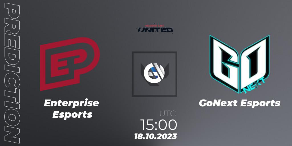 Pronósticos Enterprise Esports - GoNext Esports. 19.10.2023 at 16:30. VALORANT East: United: Season 2: Stage 3 - League - VALORANT