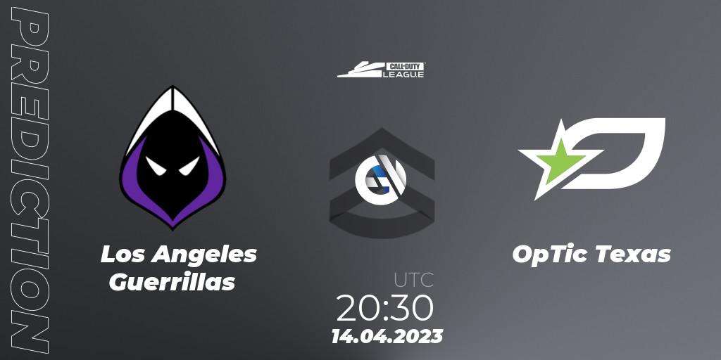 Pronósticos Los Angeles Guerrillas - OpTic Texas. 14.04.2023 at 20:30. Call of Duty League 2023: Stage 4 Major Qualifiers - Call of Duty