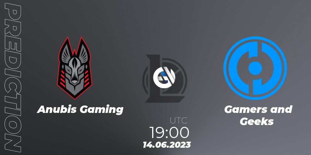 Pronósticos Anubis Gaming - Gamers and Geeks. 14.06.2023 at 19:00. Arabian League Summer 2023 - Group Stage - LoL