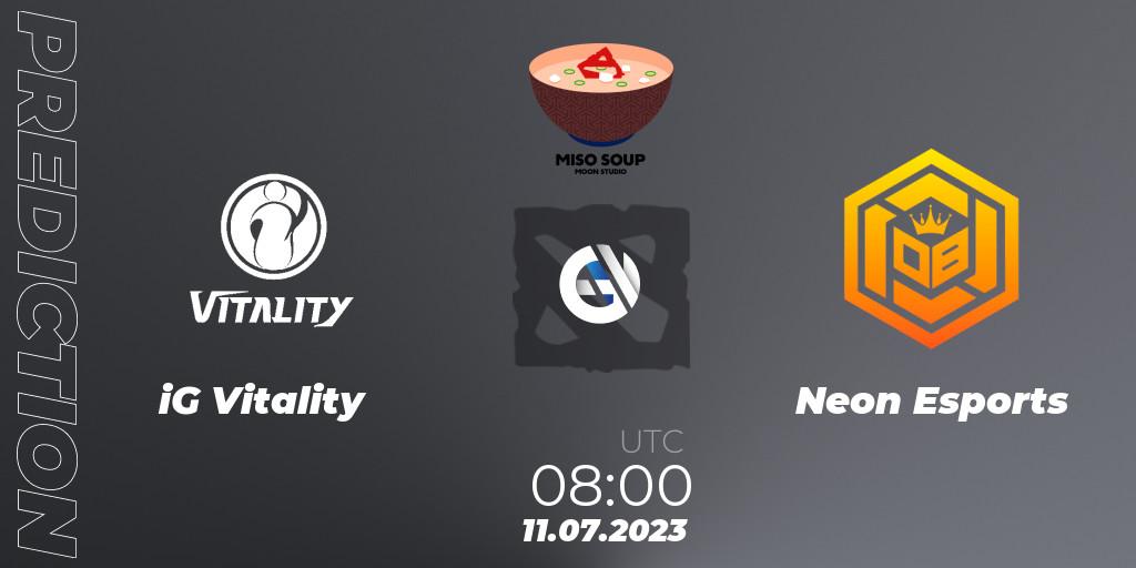 Pronósticos iG Vitality - Neon Esports. 11.07.23. Moon Studio Miso Soup - Dota 2