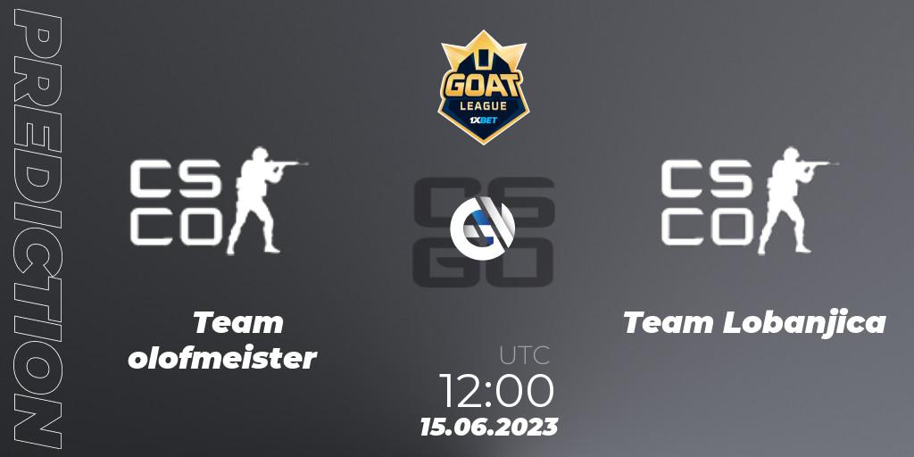 Pronósticos Team olofmeister - Team Lobanjica. 15.06.2023 at 12:00. 1xBet GOAT League 2023 Summer VACation - Counter-Strike (CS2)