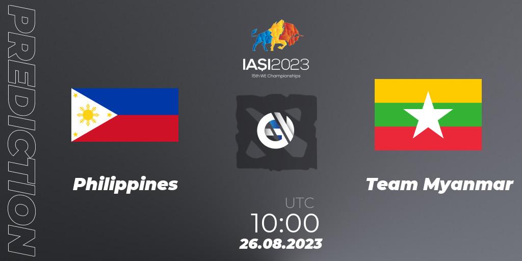 Pronósticos Philippines - Team Myanmar. 26.08.2023 at 16:30. IESF World Championship 2023 - Dota 2