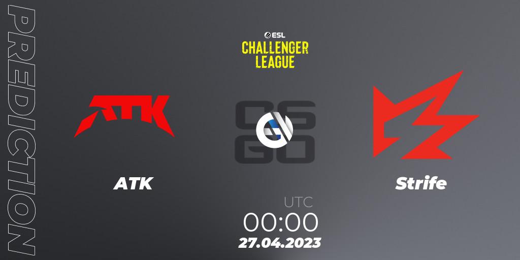 Pronósticos ATK - Strife. 27.04.2023 at 00:00. ESL Challenger League Season 45: North America - Counter-Strike (CS2)