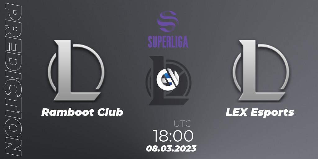 Pronósticos Ramboot Club - LEX Esports. 08.03.2023 at 18:00. LVP Superliga 2nd Division Spring 2023 - Group Stage - LoL