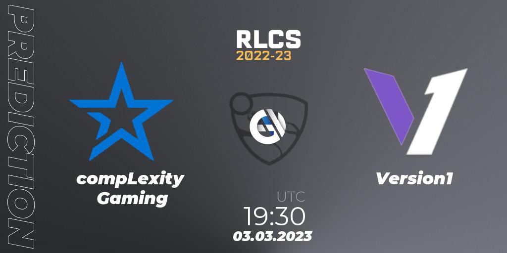 Pronósticos compLexity Gaming - Version1. 03.03.2023 at 19:30. RLCS 2022-23 - Winter: North America Regional 3 - Winter Invitational - Rocket League