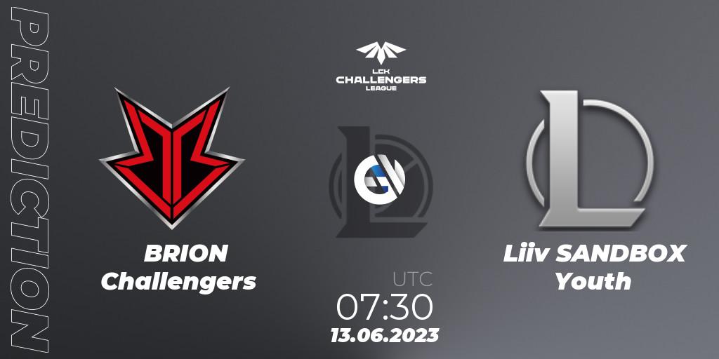 Pronósticos BRION Challengers - Liiv SANDBOX Youth. 13.06.2023 at 08:00. LCK Challengers League 2023 Summer - Group Stage - LoL