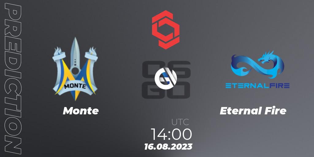 Pronósticos Monte - Eternal Fire. 16.08.2023 at 14:35. CCT Central Europe Series #7 - Counter-Strike (CS2)