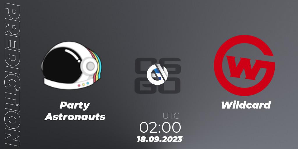Pronósticos Party Astronauts - Wildcard. 18.09.2023 at 02:05. ESEA Cash Cup: North America - Summer 2023 #1 - Counter-Strike (CS2)