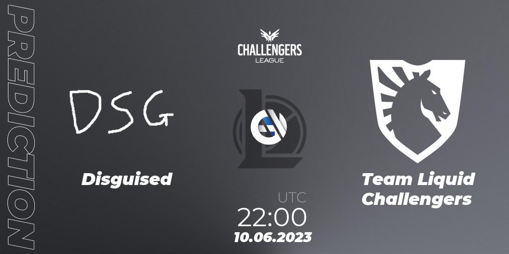 Pronósticos Disguised - Team Liquid Challengers. 10.06.2023 at 22:00. North American Challengers League 2023 Summer - Group Stage - LoL