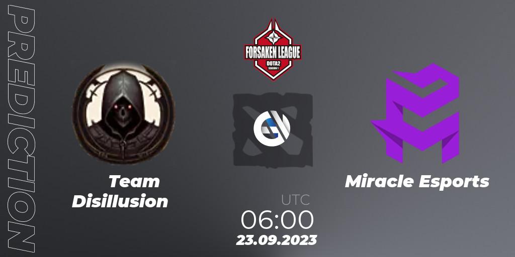Pronósticos Team Disillusion - Miracle Esports. 23.09.2023 at 06:12. Forsaken League - Dota 2