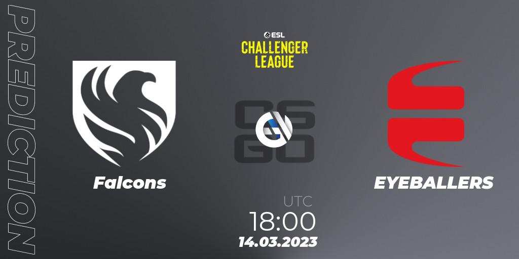 Pronósticos Falcons - EYEBALLERS. 14.03.2023 at 18:00. ESL Challenger League Season 44: Europe - Counter-Strike (CS2)