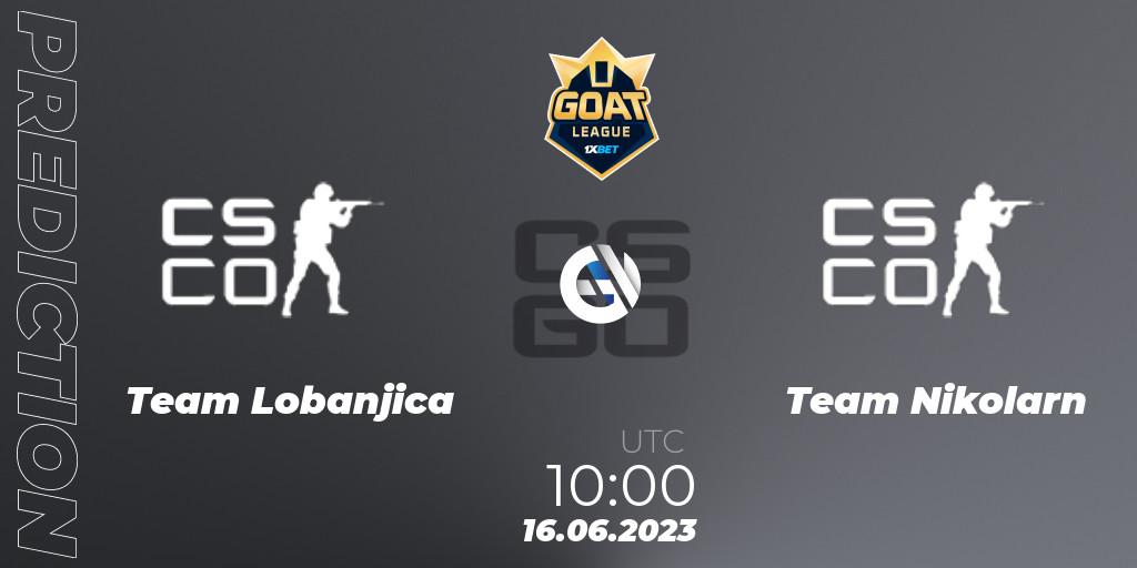 Pronósticos Team Lobanjica - Team Nikolarn. 16.06.2023 at 10:30. 1xBet GOAT League 2023 Summer VACation - Counter-Strike (CS2)