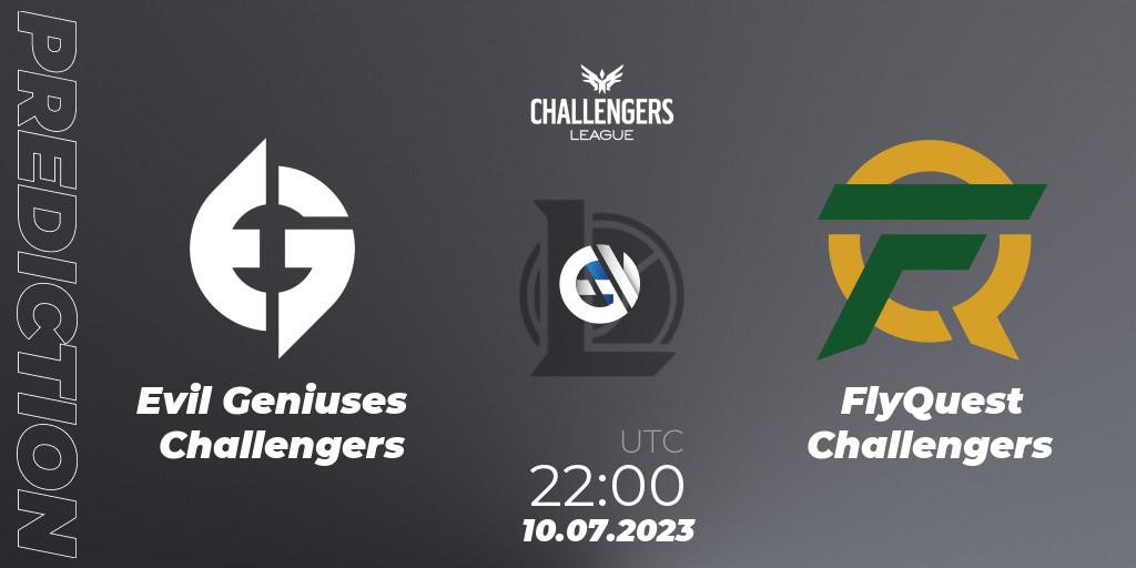 Pronósticos Evil Geniuses Challengers - FlyQuest Challengers. 19.06.2023 at 20:00. North American Challengers League 2023 Summer - Group Stage - LoL