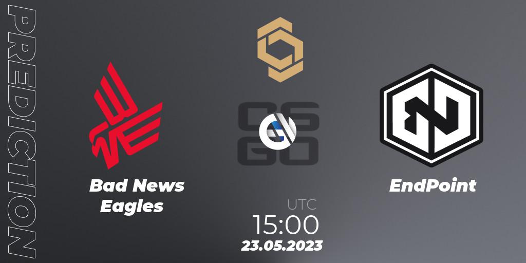 Pronósticos Bad News Eagles - EndPoint. 23.05.2023 at 15:45. CCT South Europe Series #4 - Counter-Strike (CS2)