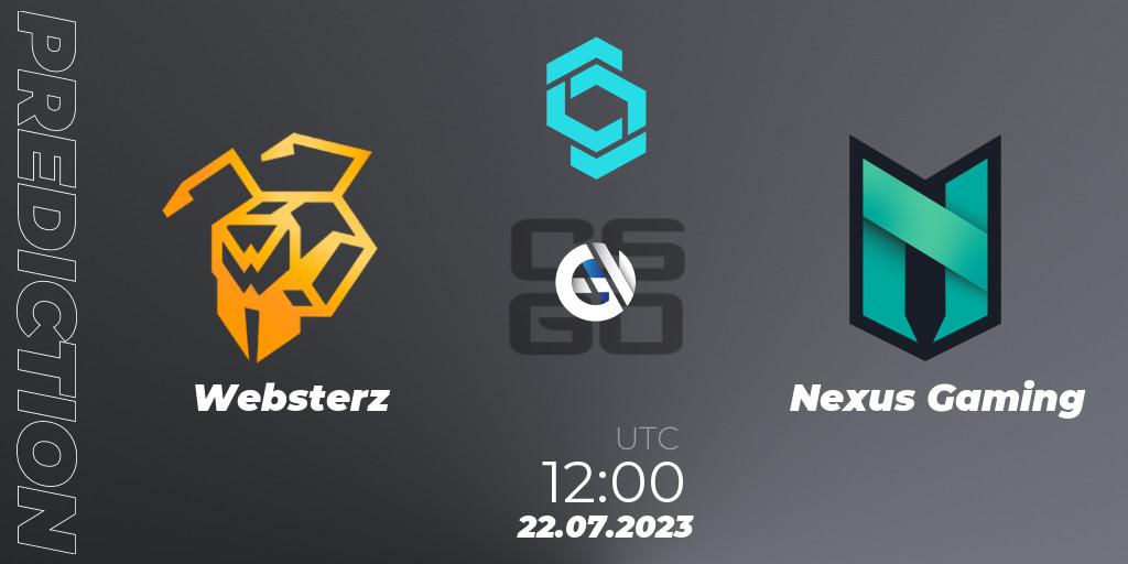Pronósticos Websterz - Nexus Gaming. 22.07.2023 at 12:00. CCT North Europe Series #6 - Counter-Strike (CS2)