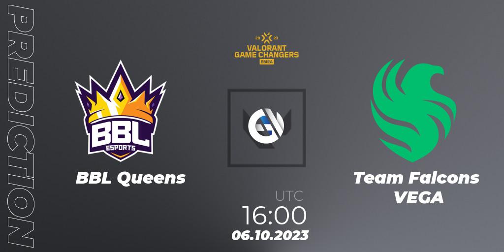 Pronósticos BBL Queens - Team Falcons VEGA. 06.10.2023 at 16:00. VCT 2023: Game Changers EMEA Stage 3 - Playoffs - VALORANT