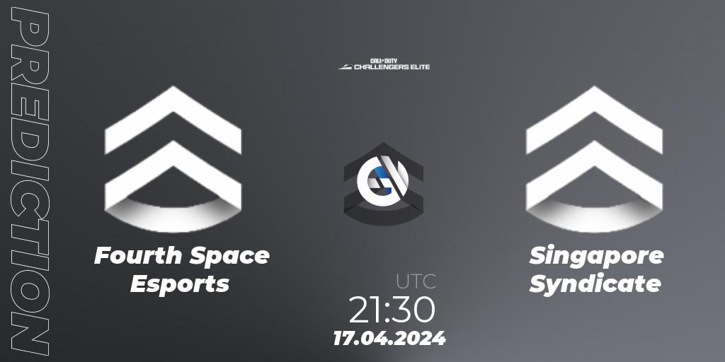 Pronósticos Fourth Space Esports - Singapore Syndicate. 17.04.2024 at 21:30. Call of Duty Challengers 2024 - Elite 2: NA - Call of Duty