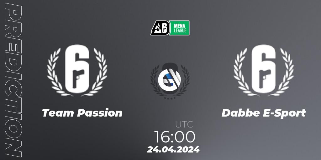 Pronósticos Team Passion - Dabbe E-Sport. 24.04.2024 at 16:00. MENA League 2024 - Stage 1 - Rainbow Six