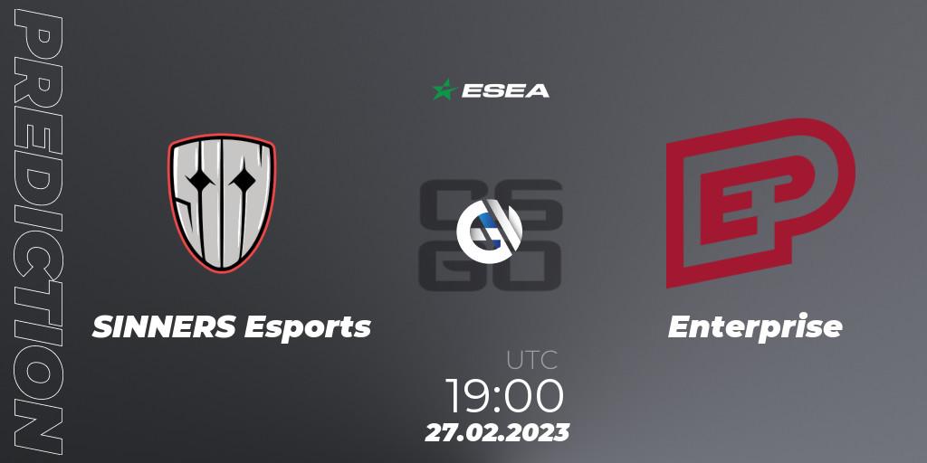 Pronósticos SINNERS Esports - Enterprise. 03.03.2023 at 14:00. ESEA Season 44: Advanced Division - Europe - Counter-Strike (CS2)