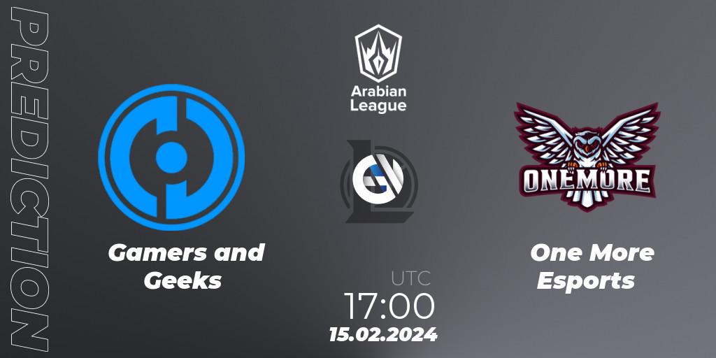 Pronósticos Gamers and Geeks - One More Esports. 15.02.2024 at 17:00. Arabian League Spring 2024 - LoL