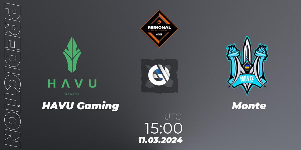 Pronósticos HAVU Gaming - Monte. 11.03.2024 at 15:00. RES Regional Series: EU #1 - Dota 2