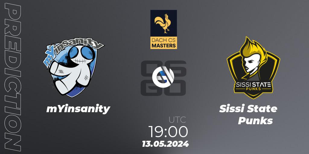 Pronósticos mYinsanity - Sissi State Punks. 13.05.2024 at 19:00. DACH CS Masters Season 1 - Counter-Strike (CS2)