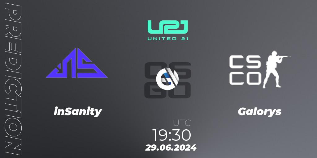 Pronósticos inSanity - Galorys. 29.06.2024 at 19:30. United21 South America Season 1 - Counter-Strike (CS2)