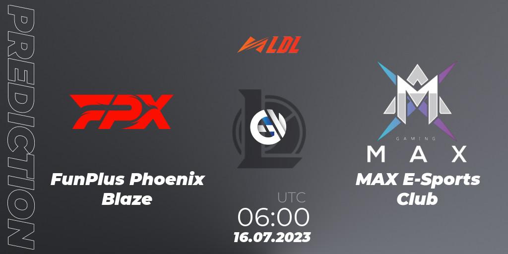 Pronósticos FunPlus Phoenix Blaze - MAX E-Sports Club. 16.07.2023 at 06:00. LDL 2023 - Regular Season - Stage 3 - LoL