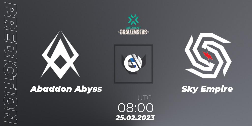 Pronósticos Abaddon Abyss - Sky Empire. 25.02.23. VALORANT Challengers 2023: Philippines Split 1 - VALORANT
