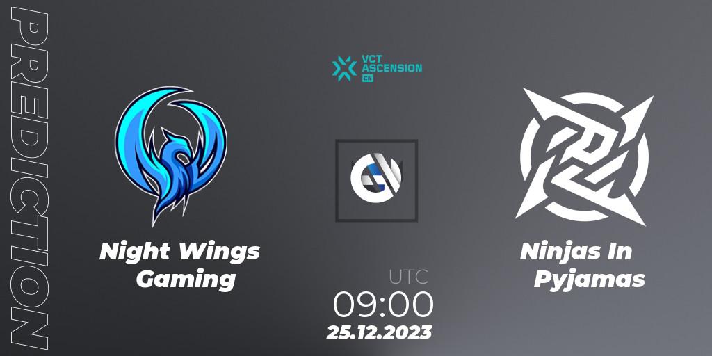 Pronósticos Night Wings Gaming - Ninjas In Pyjamas. 25.12.2023 at 09:00. VALORANT China Ascension 2023 - VALORANT