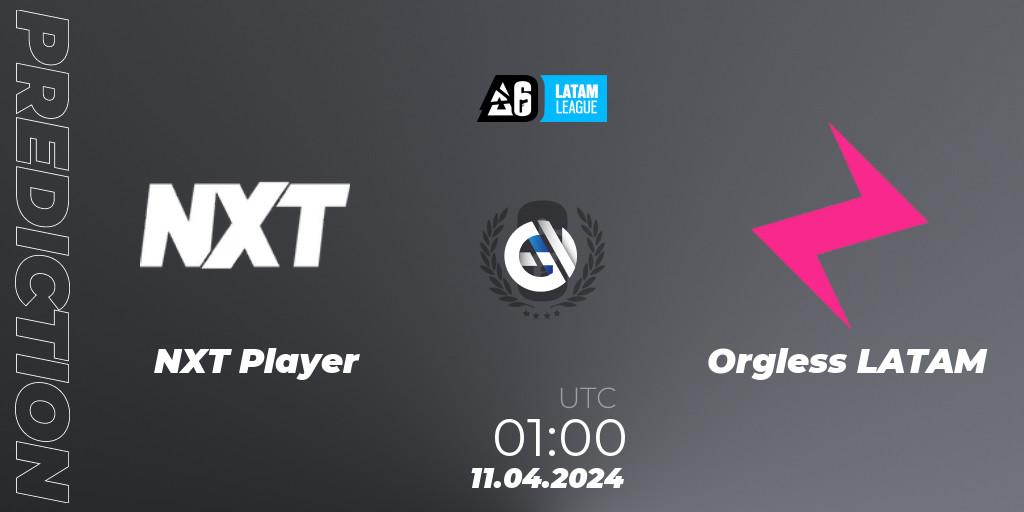 Pronósticos NXT Player - Orgless LATAM. 11.04.2024 at 01:00. LATAM League 2024 - Stage 1: LATAM North - Rainbow Six