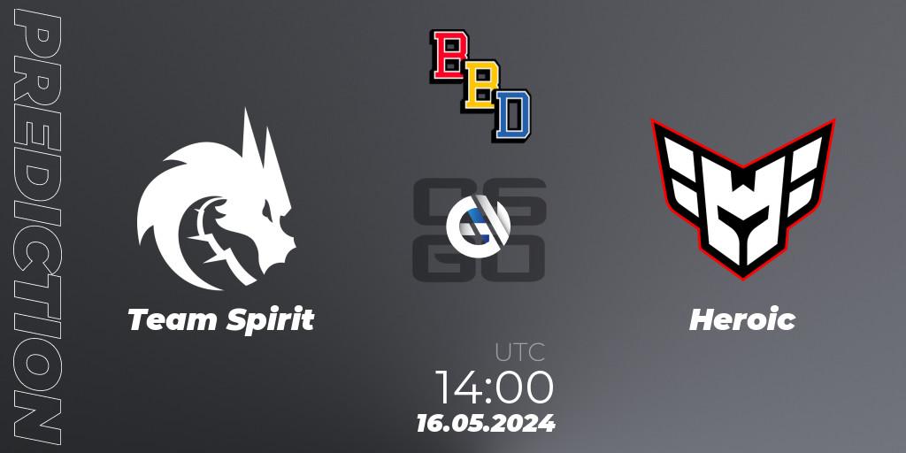 Pronósticos Team Spirit - Heroic. 16.05.2024 at 14:15. BetBoom Dacha Belgrade 2024 - Counter-Strike (CS2)