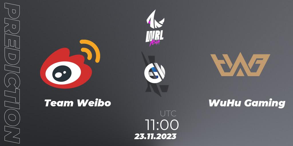 Pronósticos Team Weibo - WuHu Gaming. 23.11.2023 at 11:00. WRL Asia 2023 - Season 2 - Regular Season - Wild Rift