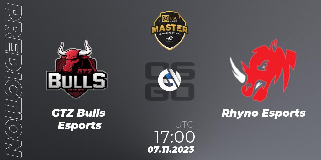 Pronósticos GTZ Bulls Esports - Rhyno Esports. 07.11.23. Master League Portugal Season 12: Online Stage - CS2 (CS:GO)
