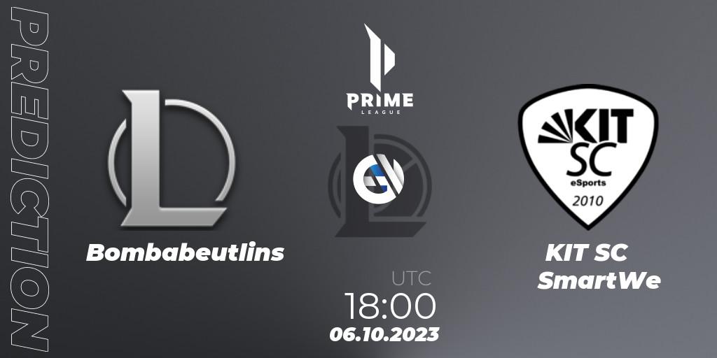 Pronósticos Bombabeutlins - KIT SC SmartWe. 06.10.2023 at 18:00. Prime League Pokal 2023 - LoL