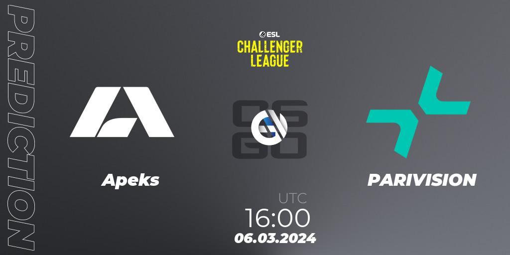 Pronósticos Apeks - PARIVISION. 06.03.24. ESL Challenger League Season 47: Europe - CS2 (CS:GO)