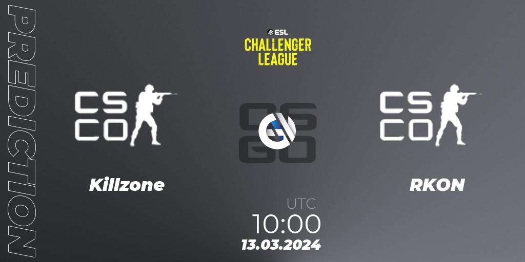 Pronósticos Killzone - RKON. 13.03.2024 at 10:00. ESL Challenger League Season 47: Oceania - Counter-Strike (CS2)