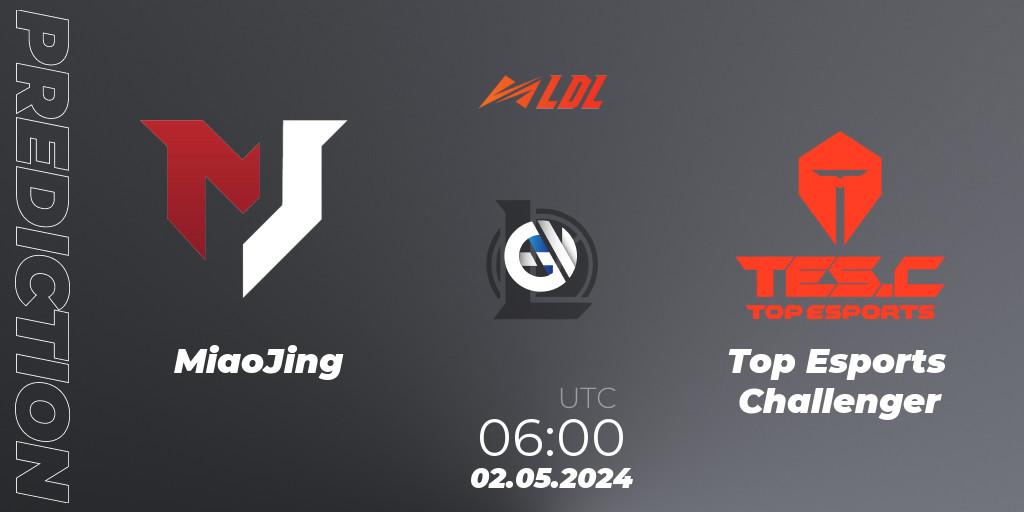 Pronósticos MiaoJing - Top Esports Challenger. 02.05.2024 at 06:00. LDL 2024 - Stage 2 - LoL