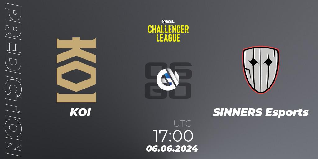 Pronósticos KOI - SINNERS Esports. 06.06.2024 at 17:00. ESL Challenger League Season 47: Europe - Counter-Strike (CS2)