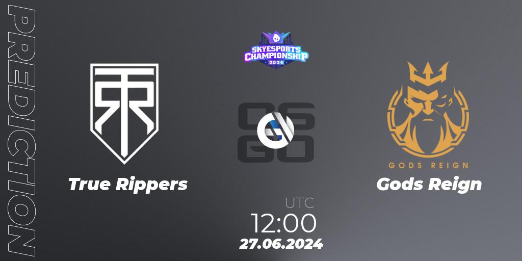 Pronósticos True Rippers - Gods Reign. 27.06.2024 at 12:35. Skyesports Championship 2024: Indian Qualifier - Counter-Strike (CS2)