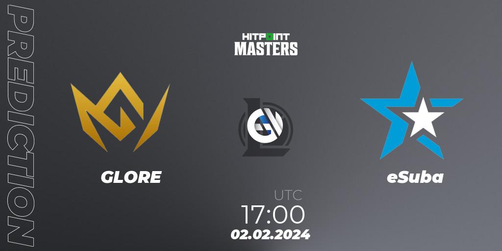Pronósticos GLORE - eSuba. 02.02.2024 at 17:00. Hitpoint Masters Spring 2024 - LoL
