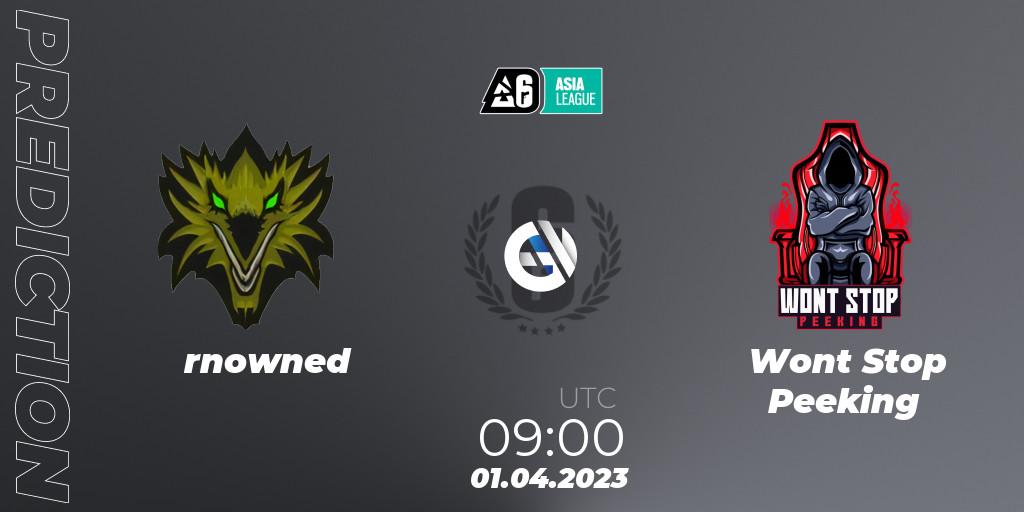 Pronósticos rnowned - Wont Stop Peeking. 01.04.2023 at 09:00. South Asia League 2023 - Stage 1 - Rainbow Six