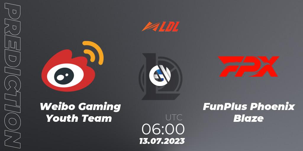 Pronósticos Weibo Gaming Youth Team - FunPlus Phoenix Blaze. 13.07.2023 at 06:00. LDL 2023 - Regular Season - Stage 3 - LoL