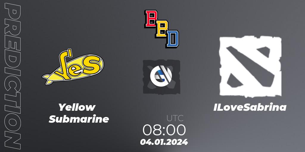 Pronósticos Yellow Submarine - ILoveSabrina. 04.01.2024 at 08:00. BetBoom Dacha Dubai 2024: EEU Open Qualifier #1 - Dota 2