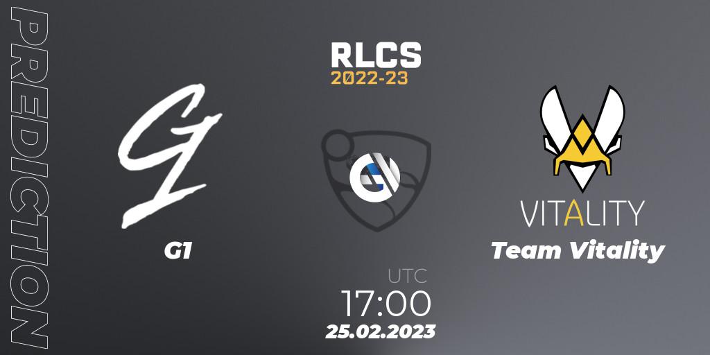 Pronósticos G1 - Team Vitality. 25.02.2023 at 17:00. RLCS 2022-23 - Winter: Europe Regional 3 - Winter Invitational - Rocket League