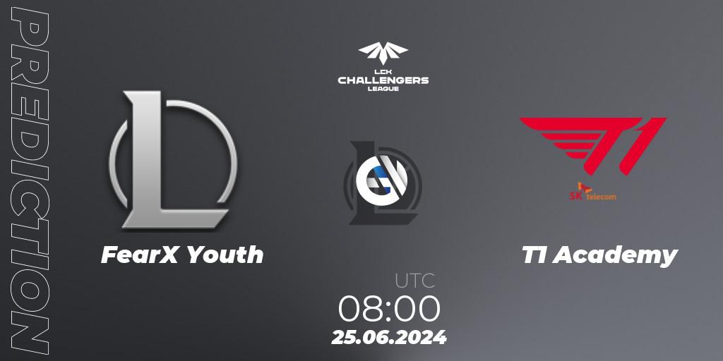 Pronósticos FearX Youth - T1 Academy. 25.06.2024 at 08:00. LCK Challengers League 2024 Summer - Group Stage - LoL