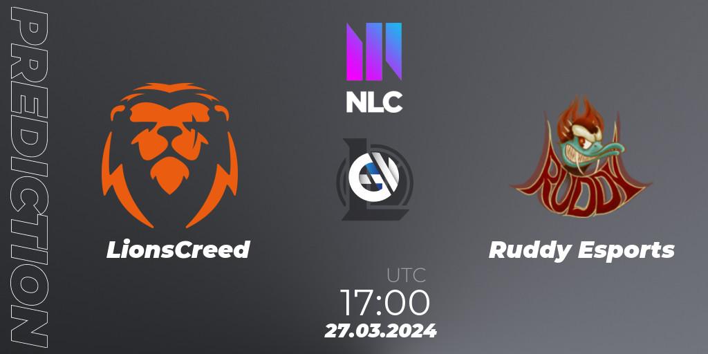 Pronósticos LionsCreed - Ruddy Esports. 27.03.24. NLC 1st Division Spring 2024 - LoL